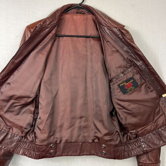 Vintage Fantastic International Leather Cargo Bomber Jacket Men L Aviator Cognac - Picture 9 of 16